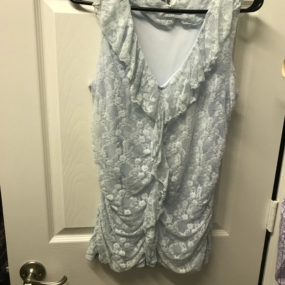 Sky blue , lace , floral top. Maurice’s brand.